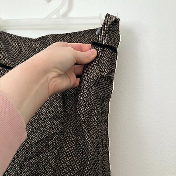 ANN TAYLOR Gold Tan ish Black Jacquard SILK Blend Velvet Velour A-Line Skirt 4 - Picture 4 of 6